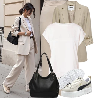 Outfit s Šedá/Khaki/Bílá/Béžová Teniska teddy/Vintage teniska/Letní tenisky/Nízká Teniska/Zimní tenisky/Kožené tenisky/Teniska na platformě/Úzká teniska Puma "Cool každodenní outfit"