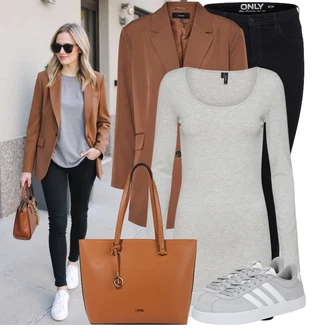 Outfit s Hnědá/Béžová/Oranžová Obchodní Taška/Taška/Taška Přes Rameno/Kancelářská Taška/Shopper taška/Sportovní Taška Přes Rameno/Taška Na Rameno L.CREDI "Podzimní Look"