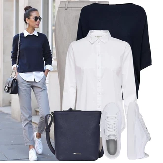 Outfit s Šedá/Béžová/Světle šedá/Hnědá Mušelínové kalhoty/Business Kalhoty/Úzká Kalhoty/Lněné Kalhoty/Chinos/Rovná Kalhoty/Kalhoty se Štěrbinou/Navlékací Kalhoty/Obleková Kalhoty/Kalhoty s nášivkou uprostřed/Bengaline Kalhoty Object "Podzimní Look"