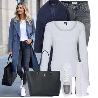 Vodopádový výstřih Outfit s Tmavě modrá Midi Kabát/Vlněný kabát/Kašmírový Kabát/Dlouhý kabát/Pletený Fleecový Kabát/Pletený Kabát/Vlněný Fleecový Kabát/Kabát Bouclé Dorothy Perkins "Podzimní Look"