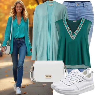 Poletne Outfiti Priložnostne mit Turkizna Bluzasti Body/Bluza z zaplato na komolcu/Vrh Bluze/Usnjena jakna za moške/Bluza z Dolgimi Rokavi/Bluza brez Zapenjanja/Enobarvna Bluza basic feel good "Poletni Outfit"Look: Priložnostne, Egirl