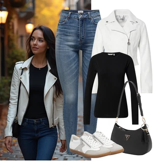 Usnje outfit mit Črna/Rdeča/Oranžna Torba za čez ramo/Torbica za čez ramo/Torba za čez ramo/Billfold/Mini torbica/Satchel torba Guess "praktičen jesenski videz"