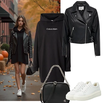 Poletje Za 60 in več outfit mit Črna/Rjava Kapucar/Women's Hoodies and Sweatshirts/Tunika Calvin Klein, Črna/Siva Torbica za čez ramo/Vrečka za prenašanje/Torba za čez ramo/Billfold/Mini torbica/Satchel torba/Torba za čez ramo Calvin Klein Jeans "praktičen jesenski videz"