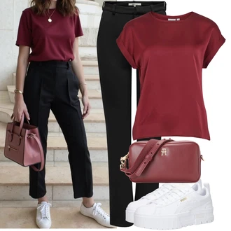 Outfit s Černá Kalhoty Bootcut/Kalhoty s Vysokým Pasem/Kalhoty se Štěrbinou/Obleková Kalhoty/Úzká Kalhoty/Strečová Kalhoty/Business Kalhoty/Dlouhá Kalhoty/Rovná Kalhoty Only "Hezký outfit pro volný čas"