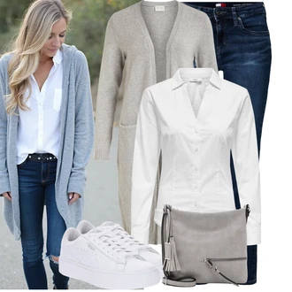 Outfit s Šedá/Světle šedá Móda Pro Plnoštíhlou Pletenina veľkej veľkosti Vila "Skvělý pro volný čas"