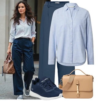 Zapínání na knoflíky Outfit s Světle modrá Businessová Halenka/Halenka s Dlouhým Rukávem/Džínsová Blůza/Blůza s nášivkou na lokti/Slip-on Halenka/Lněná Halenka/Blůza s knoflíčkem/Flanelová Halenka Tom Tailor "Skvělý pro volný čas"