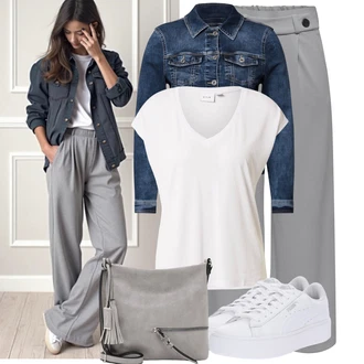 Boho Outfit s Šedá/Béžová/Hnědá/Světle šedá Brašna/Klasická Taška Přes Rameno/Sportovní Taška Přes Rameno/Taška Přes Rameno Tamaris "Cool každodenní outfit"Look: Rad, 20 léta, Boho, Klasické, Elegantní, Cool, Kancelář, Old Money