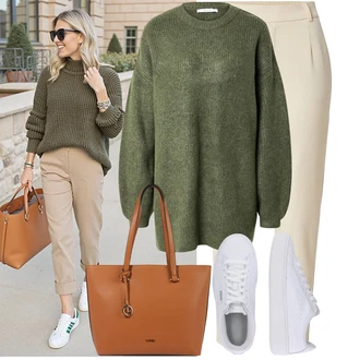 Outfit s Hnědá/Béžová/Oranžová Obchodní Taška/Taška/Taška Přes Rameno/Kancelářská Taška/Shopper taška/Sportovní Taška Přes Rameno/Taška Na Rameno L.CREDI "Skvělý pro volný čas"