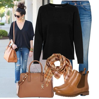 Outfit s Žlutá/Hnědá/Oranžová Šátek/Šál CODELLO "Módní vzhled na podzim"