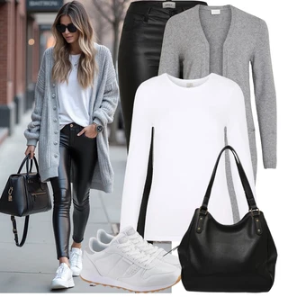 Outfit s Šedá/Tmavě šedá/Světle šedá Pletenina veľkej veľkosti/Šaty Móda Pro Plnoštíhlou/Kabát/Tunika Vila "Lehký outfit"