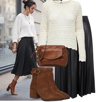 Léto Outfit s ?erná/?edá/Tmav? ?edá Sukn? do Délky Lýtka/K?es?anská Sukn?/Dlouhá Sukn?/Maxi Sukn?/Midi Sukn?/Moderní Sukn?/Plisovaná Sukn?/Sukn? Pro Matriku Vila "Lehký outfit"