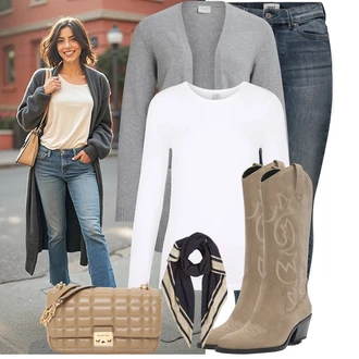 Outfit s Šedá/Světle šedá Móda Pro Plnoštíhlou Pletenina veľkej veľkosti/Nezařazené Vila "Módní vzhled na podzim"