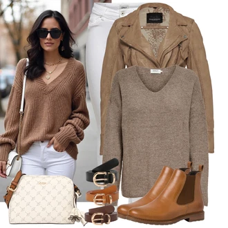 Motorka Outfit s Hnědá/Béžová/Šedá/Khaki Vintage Bund/Přechodné Bundy/Letní Bund/Kožené Bund/Motorkářská bunda/Kožená vintage bunda/Neobvyklá bunda/Motorkářské Bund Oakwood "Módní vzhled na podzim"Look: Motorka, Jízda na koni