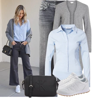 Outfit s Šedá/Tmavě šedá/Světle šedá Pletenina veľkej veľkosti/Šaty Móda Pro Plnoštíhlou/Kabát/Tunika Vila "Lehký outfit"