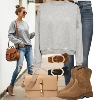 Outfit s Šedá/Modrá Kožená bunda/High Waist Džínové Kalhoty/Termální Džíny/Navlékací džíny/Push up Džín/Kotníková Bota/Kožené Boty/Slim Fit Džíny/Džíny s Rozparkem/Motorkářské Džíny/Dámské Džíny s Délkou 7/8/Zimní bunda Only "Módní vzhled na podzim"