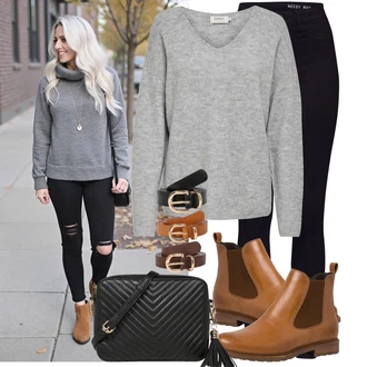 Dlouhé Outfit s ?erná/Tmav? modrá Motorká?ské D?íny/High Waist D?ínové Kalhoty/Push up D?ín/Ko?ená bunda/Ko?ené Boty/Termální D?íny/Zimní bunda Noisy may "Lehký outfit"