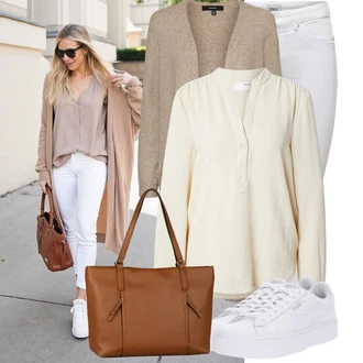 Outfit s Šedá/Bílá/Krémová/Stříbrný Džínové Legíny/Jeggings/Push up Kalhoty/Skinny Kalhoty/Tregíny next lvl "Módní vzhled na podzim"