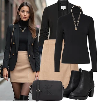 Elegantní Outfit s Černá Kozačka Kotníková Bota s Podšívkou/Chelsea Boty/Kožená kotníková bota/Gumová Kotníková Bota/Kožená bunda Only "Lehký outfit"Look: Elegantní, Cool, Moderní, Krásný, Premium