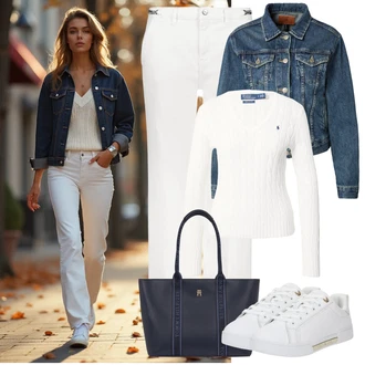 outfit mit Krem/Bela/Bež Ozka superga/Usnjene superge/Superge Z Bočno Zadrgo/Superge Nizka Tommy Hilfiger "stajliš jesenska oprava"