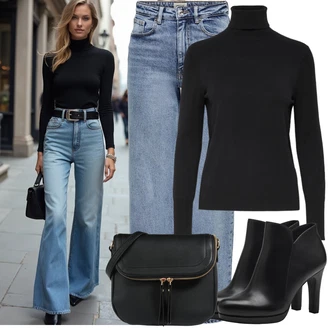 Outfit s Černá/Bílá Kožená kotníková bota/Kotníková Bota s Podšívkou/Bota na platformě/Kožená bunda/Kotníková Bota Na Podpatku/Kozačka Na Podpatku Tamaris "Skvělý pro volný čas"