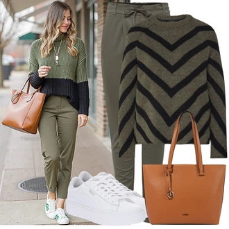 Outfit s Šedá/Hnědá/Béžová/Khaki Mrkvová Kalhoty/Kalhoty s Vysokým Pasem/Ležérní Kalhoty/Jogger Kalhoty/Mušelínové Kalhoty/Paperbag Kalhoty/Úzká Kalhoty Only "Skvělý pro volný čas"