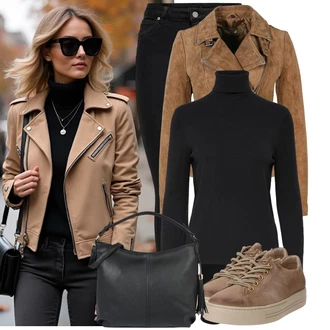 Outfity z 90. let Styl s ?erná Ko?ená bunda/Termální D?íny/Push up D?ín/Ko?ené Boty/High Waist D?ínové Kalhoty/D?íny s Rozparkem/Motorká?ské D?íny Only "Lehký outfit"