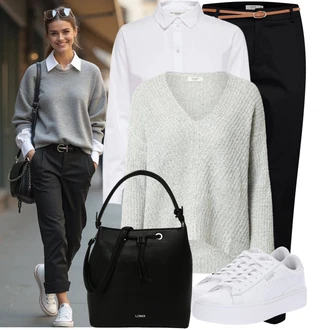 Outfit s Černá/Béžová/Bílá Páska s Kapsou/Pouzdro/Náhrdelník Collier/Sportovní doplněk/Sluneční Brýle L.CREDI "Lehký outfit"