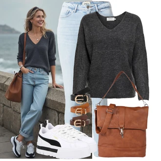 Outfit s Černá/Zlatý/Béžová/Hnědá Ležérní pásek/Kožený Pásek/Klasické Pásky About You "Lehký outfit"