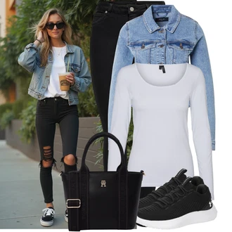 Outfit s Šedá/Krémová/Růžová/Bílá/Fialová/Stříbrný Jednoduchý top/Mužské běžecké boty/Dlouhá košile/Košile s dlouhým rukávem/Dlouhý top VERO MODA "Lehký outfit"