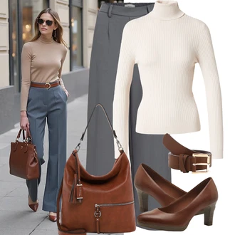 Outfit s Šedá/Tmavě šedá/Světle šedá Široká Kalhoty/Business Kalhoty/Marlene Kalhoty/Palazzo Kalhoty/Kalhoty se Štěrbinou/Plisovaná kalhoty/Kalhoty s nášivkou uprostřed/Kalhoty s Vysokým Pasem/Obleková Kalhoty/Plisovaná Kalhoty Object "Lehký outfit"