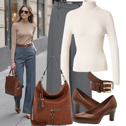 Kombinace Šedá/Tmavě šedá/Světle šedá Široká Kalhoty/Business Kalhoty/Marlene Kalhoty/Palazzo Kalhoty/Kalhoty se Štěrbinou/Plisovaná kalhoty/Kalhoty s nášivkou uprostřed/Kalhoty s Vysokým Pasem/Obleková Kalhoty/Plisovaná Kalhoty Object kombinovat s Béžová/Bílá/Khaki/Hnědá Sveter Basic Svetr/Kašmírový Svetr/Svetr z Jemné Pleteniny/Jednoduchý Svetr/Rolák/Svetr s límečkem Only