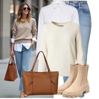 Outfity z džínu Párty s Bílá/Krémová Halenkové Body/Halenka se Stojatým Límcem/Halenka Slim Fit/Blůza s knoflíčkem/Businessová Halenka/Halenka s Dlouhým Rukávem/Žehlení odolná blůza JdY "Trendový podzimní outfit"Look: Bar, Svátek cukru, Matriční Úřad, Biřmování, Galavečer, Párty, Škola, Koncert, 40. narozeniny