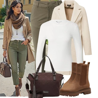 S vnitřní kapsou Outfit s Vínová/Hnědá/Tmavě hnědá/Tmavě červená Taška Přes Rameno/Obchodní Taška/Taška/Plenková taška/Kancelářská Taška/Brašna/Sportovní Taška Přes Rameno Tamaris "Trendový podzimní outfit"