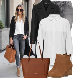 Outfit s Šedá/Světle šedá/Tmavě šedá Kožená bunda/Džíny s Rozparkem/Slim Fit Džíny/Džíny s Nízkým Sedem/Kožené Boty/Motorkářské Džíny/High Waist Džínové Kalhoty/Termální Džíny/Zimní bunda/Push up Džín Only "Trendový podzimní outfit"