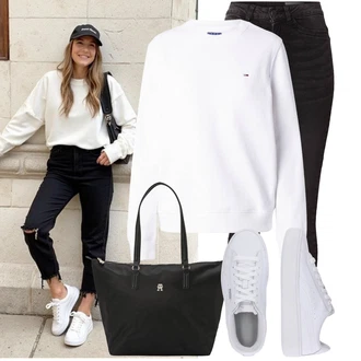 Outfit s Černá/Bílá Obchodní Taška/Taška/Plenková taška/Kancelářská Taška/Shopper taška/Taška Na Rameno Tommy Hilfiger "Trendový podzimní outfit"