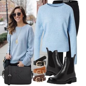 Outfit s Černá Chelsea Boty/Kožená bunda Tamaris "Trendový podzimní outfit"