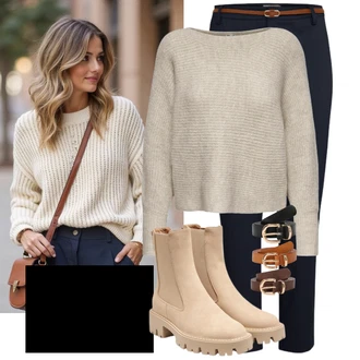 Turistika Outfit s Béžová/Khaki/Hnědá Chelsea Boty/Letní kotníková kozačka/Kožená bunda Only "Trendový podzimní outfit"Look: Na Procházku, Trekking, Turistika, Skating