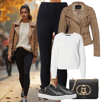 outfit mit Bež/Črna Superga Superge z Bleščicami/Usnjene superge/Superge Nizka/Plato-Sneaker/Ozka Superga/Superge Luknjasta/Superge Z Bočno Zadrgo Tamaris "udoben jesenski videz"