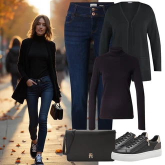 outfit mit Bež/Črna Superga Superge z Bleščicami/Usnjene superge/Superge Nizka/Plato-Sneaker/Ozka Superga/Superge Luknjasta/Superge Z Bočno Zadrgo Tamaris "udoben jesenski videz"