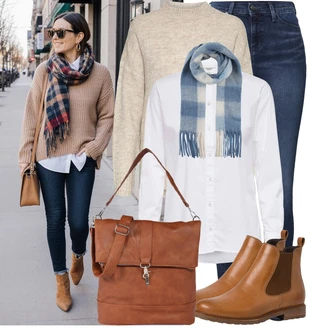 Outfit s Šedá/Bílá/Hnědá/Béžová/Khaki Basic Svetr/Kašmírový Svetr/Kašmírový Svetr/Mohair Pullover/Oversize Svetr/Jednoduchý Svetr/Vlněný Svetr/Svetr s límečkem VERO MODA "Cool každodenní outfit"