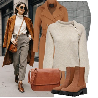 Moderní Matka nevěsty Outfit s Hnědá/Oranžová/Béžová Trenčkot/Trenčkot/Vintage Kabát/Frock Kabát/Kašmírový Kabát/Dlouhý Kabát/Vlněný Kabát/Midi Kabát/Dlouhý kabát LOLALIZA "Cool každodenní outfit"Look: Klasické, Cool, Moderní, Old Money, Příliš oblečený, Western