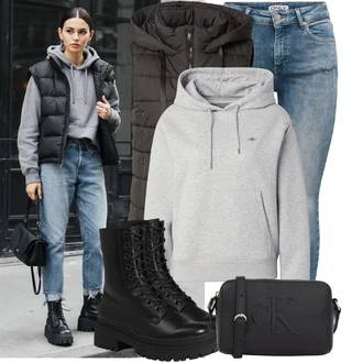 Outfit s Světle šedá/Šedá Originální mikina/Svetr S Kapucí/Oversize mikina/Partnerská Mikina/Sportovní mikina/Sportovní mikina/Unisex Mikina S Kapucí/Vintage mikina GANT "Cool každodenní outfit"