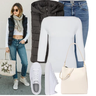 Turistika Outfit s Černá/Tmavě šedá/Šedá/Tmavě zelená About You "Cool každodenní outfit"Look: Turistika, Airsoft, Horolezectví