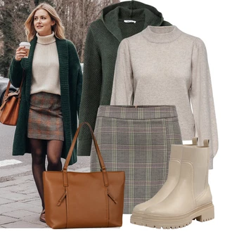 Oblečení se sukní Egirl s Šedá/Béžová/Hnědá Basic Svetr/Svetr Carmen/Kašmírový Svetr/Svetr z Jemné Pleteniny/Jednoduchý Svetr/Rolák/Vlněný Svetr/Svetr s límečkem JdY "Cool každodenní outfit"Look: Egirl, Pro Dům, Bezešvé