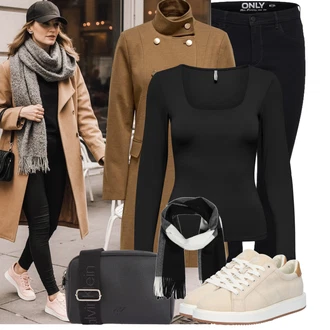 Outfit s Černá Dlouhá košile/Roláková Košile/Košile s dlouhým rukávem/Top Na Party/Jednoduchý top Only "Cool podzimní outfit"