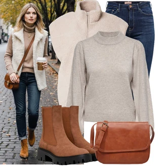 Outfit s Tmavě Modrá/Modrá Kožená bunda/Zimní bunda/Kožená Pánská Bund/High Waist Džínové Kalhoty/Kožené Boty/Džíny s Rozparkem/Push up Džín/Termální Džíny Only "Cool podzimní outfit"