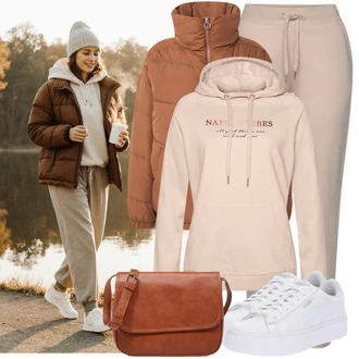 Outfit s Hnědá/Béžová Bagetová Taška/Taška/Klasická Taška Přes Rameno/Taška Na Notebook/Kancelářská Taška/Brašna/Sportovní Taška Přes Rameno About You "Cool podzimní outfit"