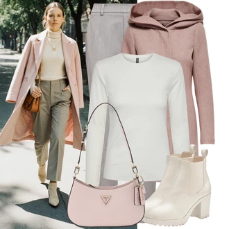 Outfit s Šedá/Béžová/Světle šedá/Hnědá Mušelínové kalhoty/Business Kalhoty/Úzká Kalhoty/Lněné Kalhoty/Chinos/Rovná Kalhoty/Kalhoty se Štěrbinou/Navlékací Kalhoty/Obleková Kalhoty/Kalhoty s nášivkou uprostřed/Bengaline Kalhoty Object "Cool podzimní outfit"