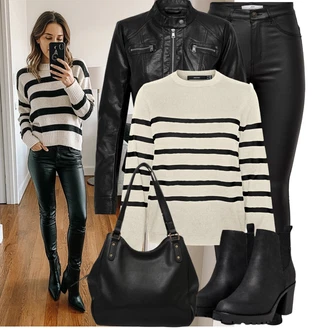 Léto Outfit s Černá/Červená Motorkářské Bund/Kožené Bund/Motorkářská bunda/Bunda z Umělé Kůže Only "Cool podzimní outfit"