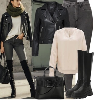 Léto Outfit s Černá Kožené Bund/Bunda z Umělé Kůže/Motorkářské Bund/Motorkářská bunda SELECTED FEMME/Selected "Podzimní Outfity"